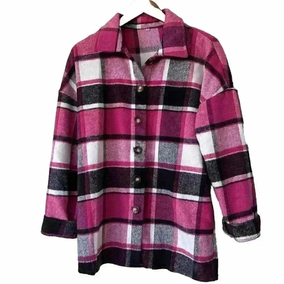 Womens Casual Size Large Shacket Jacket Long Sleeve Button Down Shirts - Picture 2 of 10